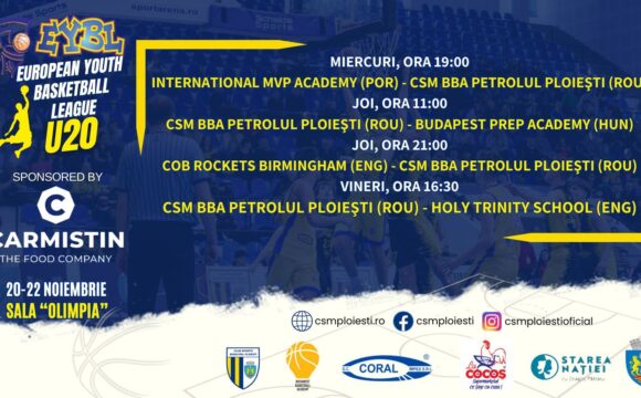 Sala „Olimpia” găzduieşte, de miercuri până vineri, Turneul 1 al Grupei F din cadrul EYBL „U20”!